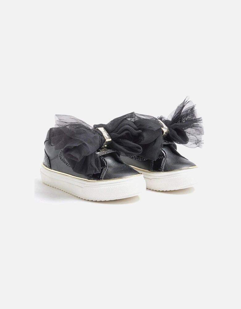 Girls Bow Velcro Trainers - Black