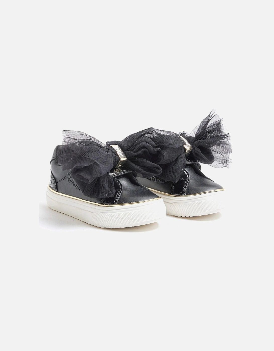 Girls Bow Velcro Trainers - Black