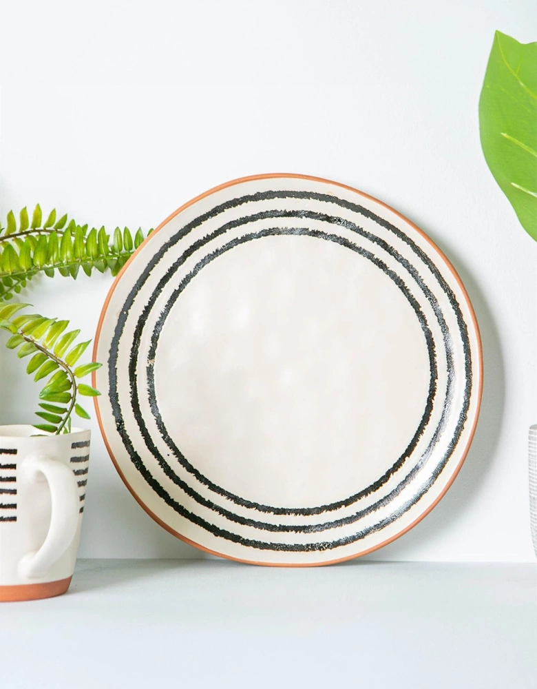  4x Striped Rim 26cm Dinner Plate