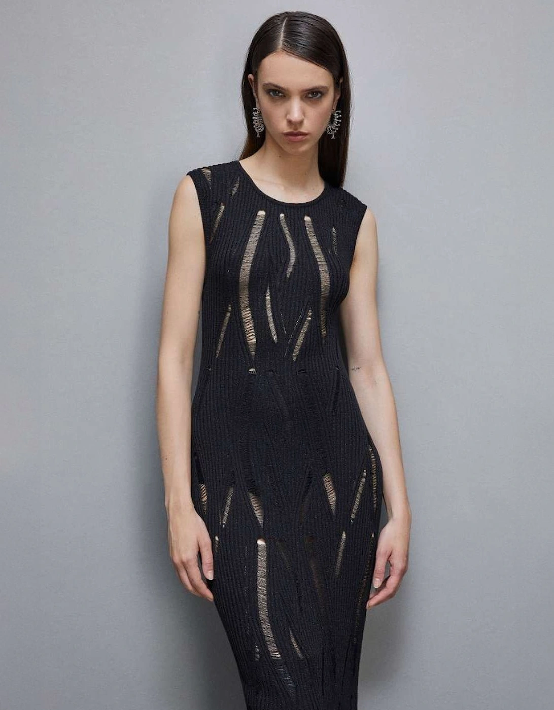 Patrizia Pepe Women's Knitted Dress Ripped Pattern - Black - Size: 10