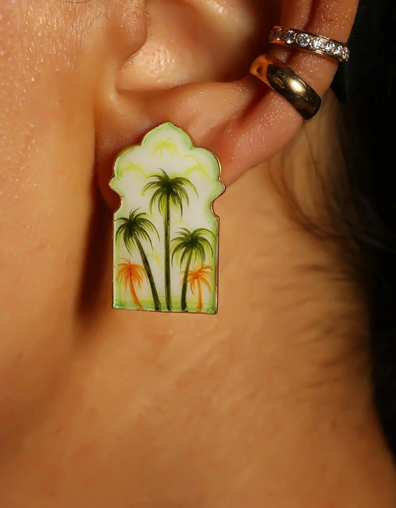  Earrings Enamel Palace Palm