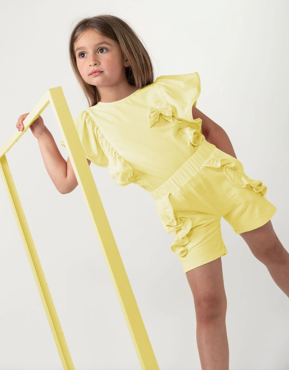 Girls Lemon Jersey Bow Short Set