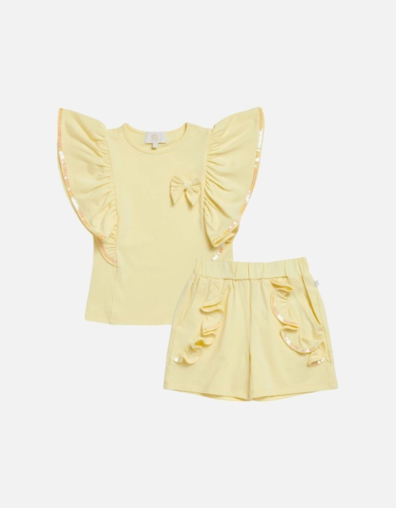 Girls Lemon Jersey Bow Short Set