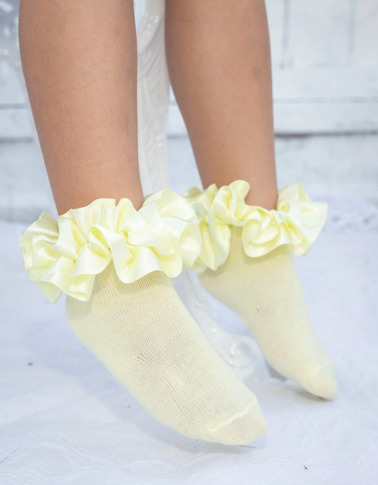 Girls Lemon Ribbon Frill Ankle Socks