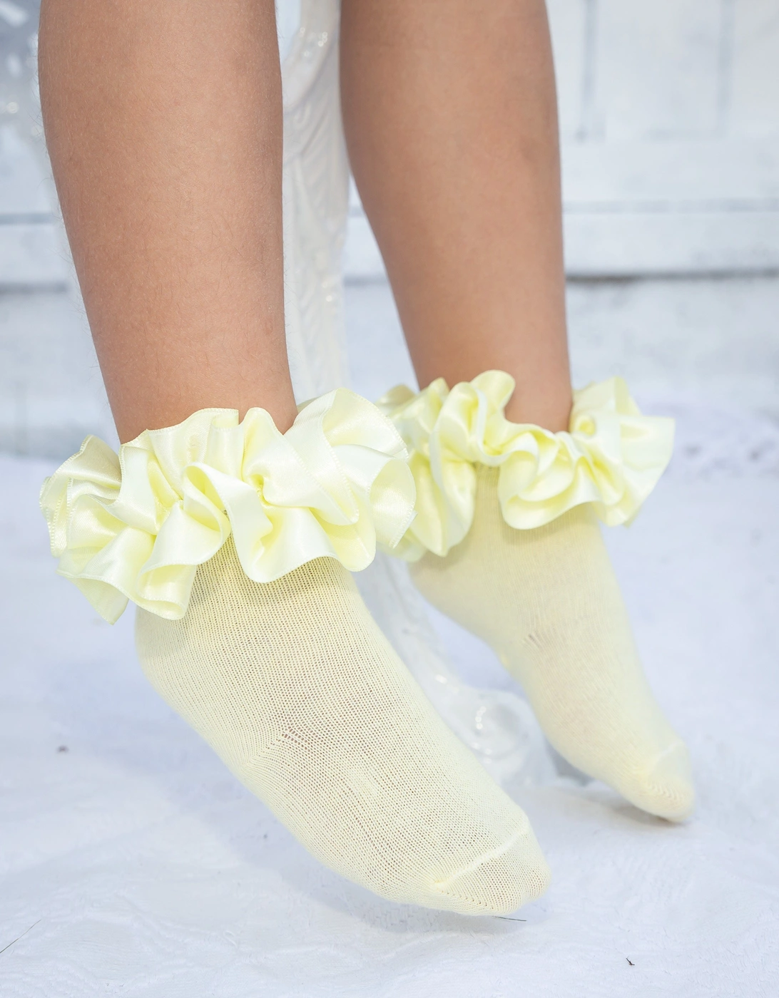 Girls Lemon Ribbon Frill Ankle Socks, 2 of 1