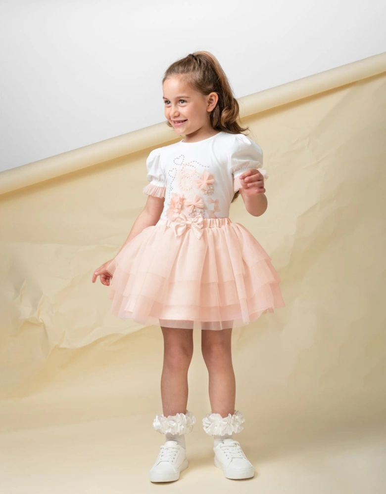 Girls Peach Tulle Skirt Set