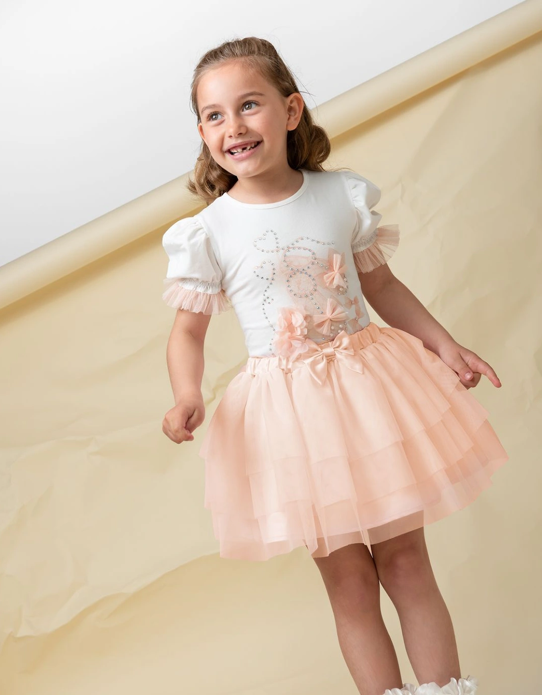 Girls Peach Tulle Skirt Set