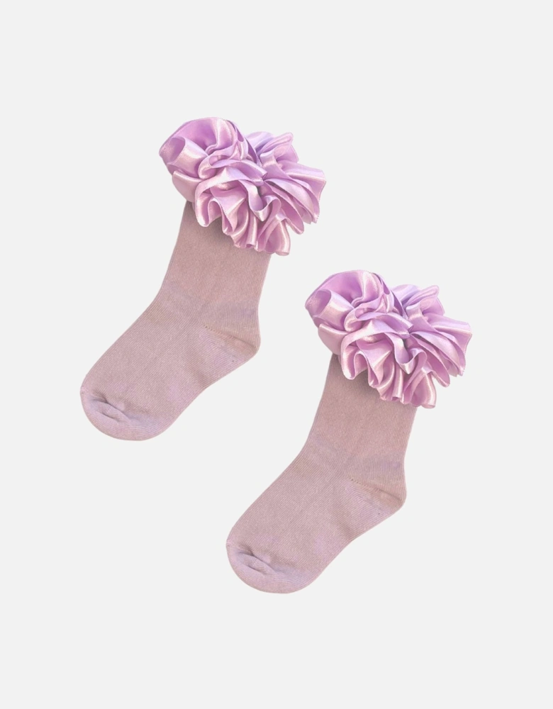 Girls Lilac Ribbon Frill Ankle Socks