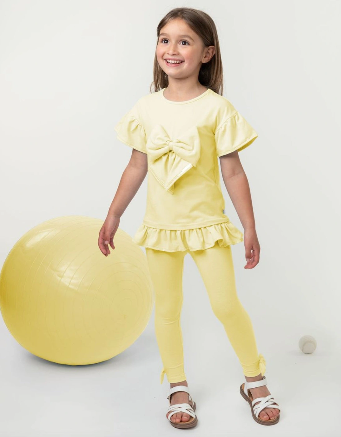 Girls Lemon Jersey Bow Legging Set