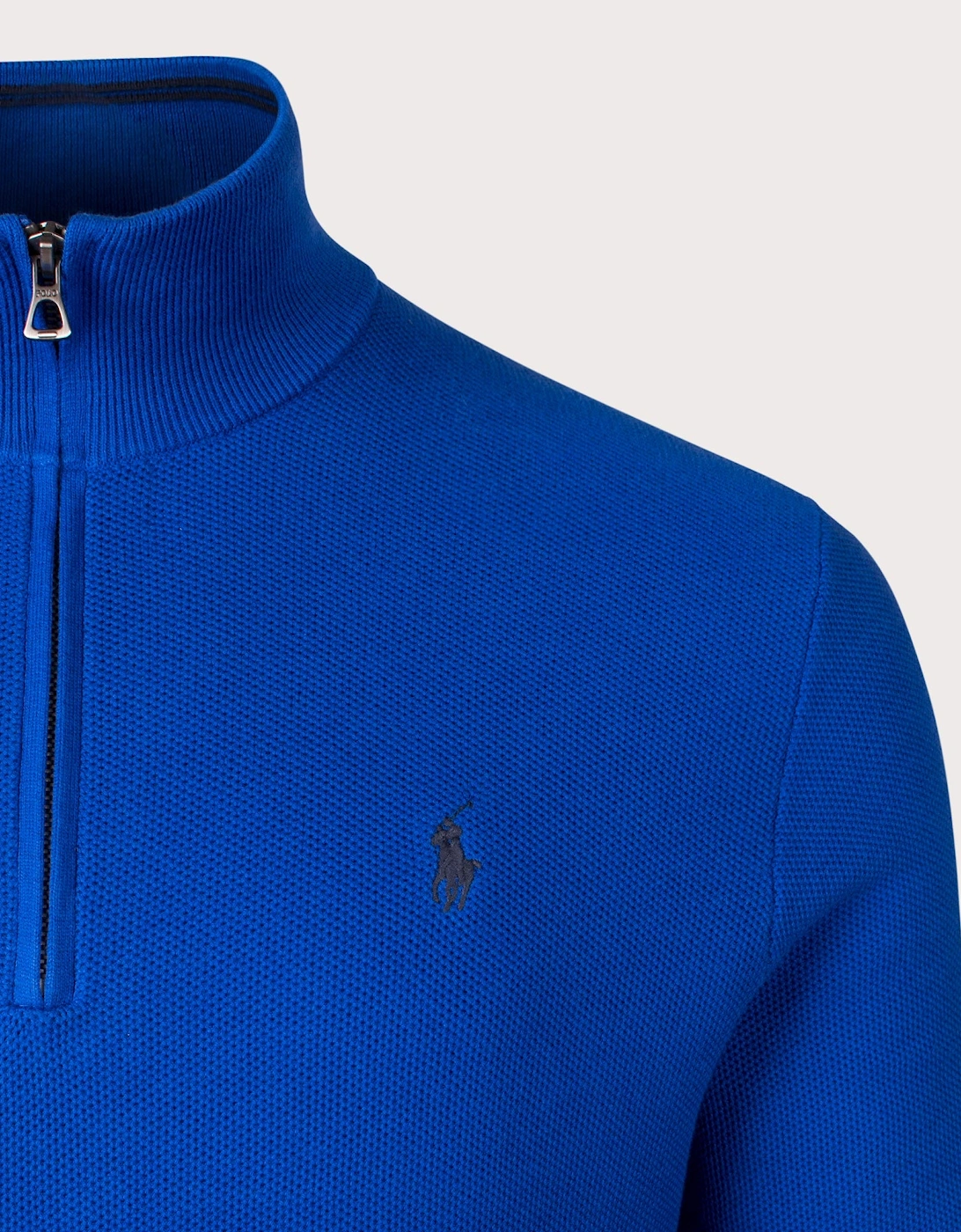 Quarter Zip Contrast Logo Knit Jumper