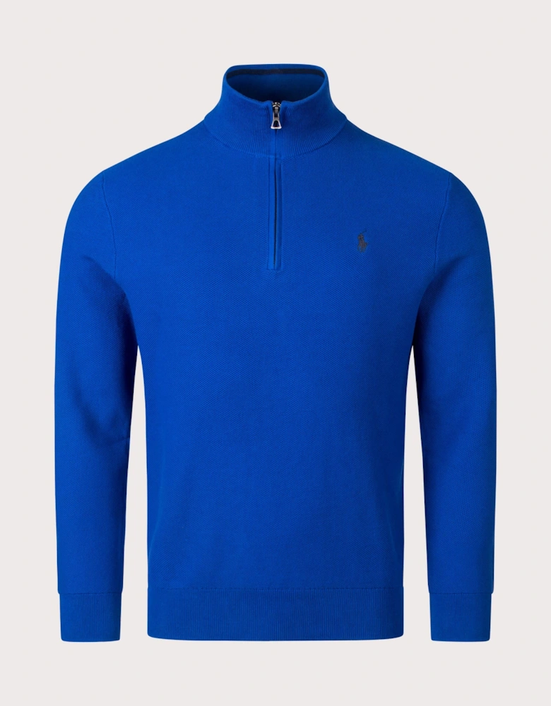 Quarter Zip Contrast Logo Knit Jumper