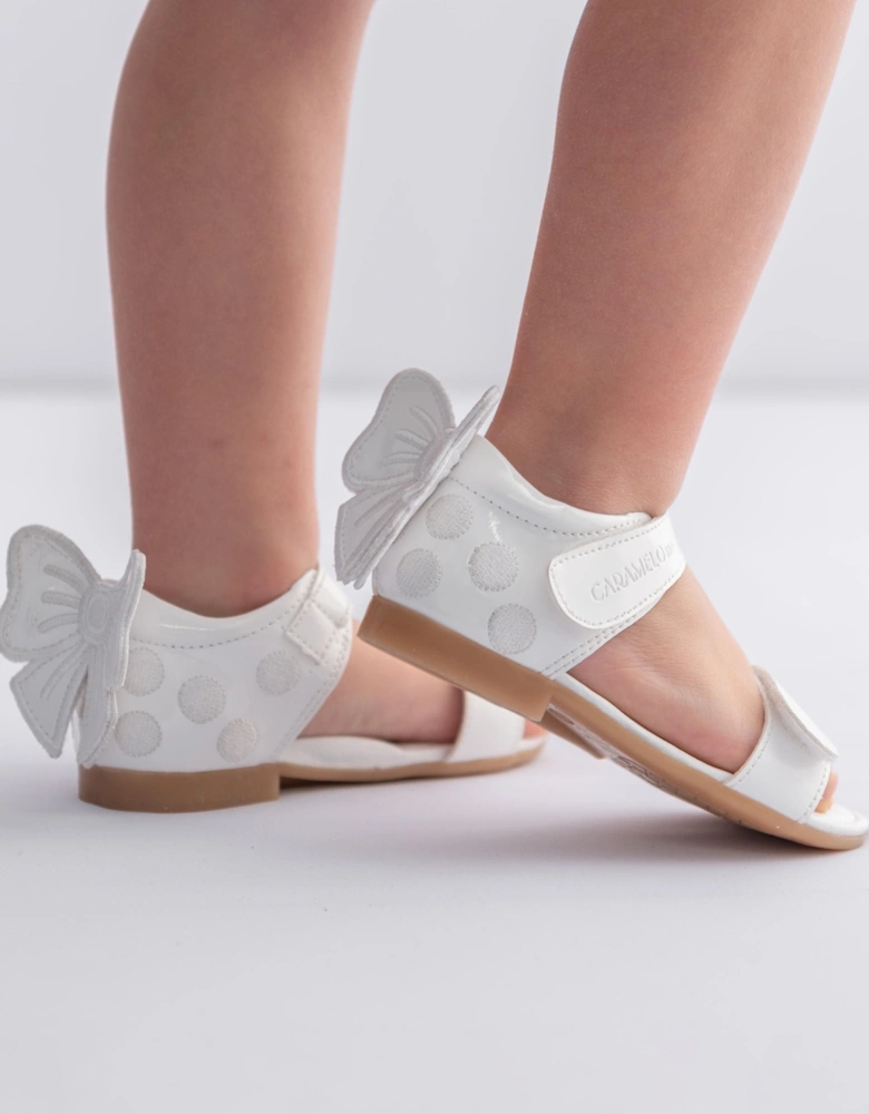 Girls White Double Bow Sandal