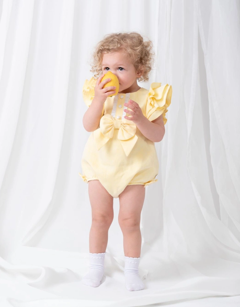 Girls Lemon Linen Frill Romper