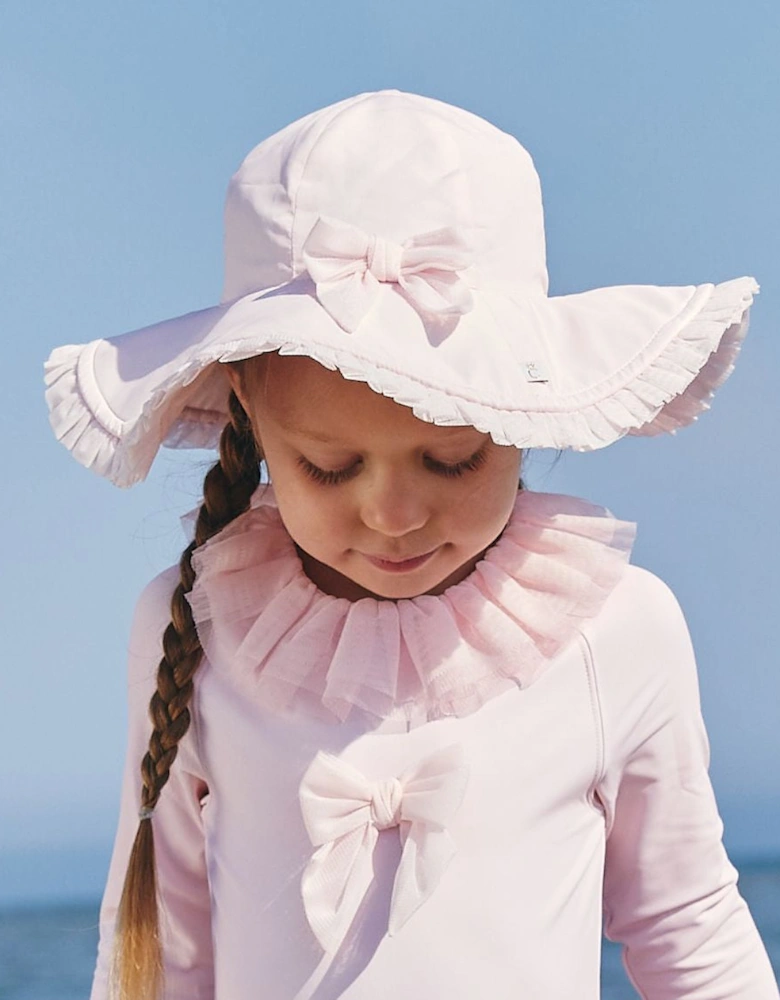 Girls Pink Bow Swim Sun Hat