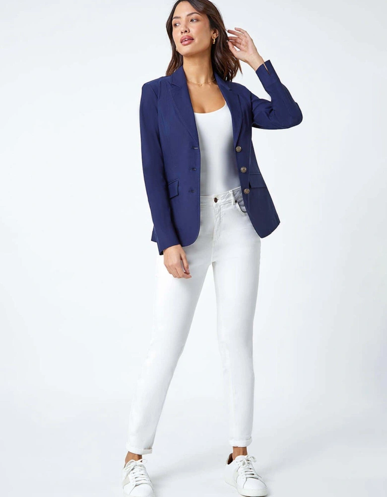 Button Detail Stretch Blazer - Navy