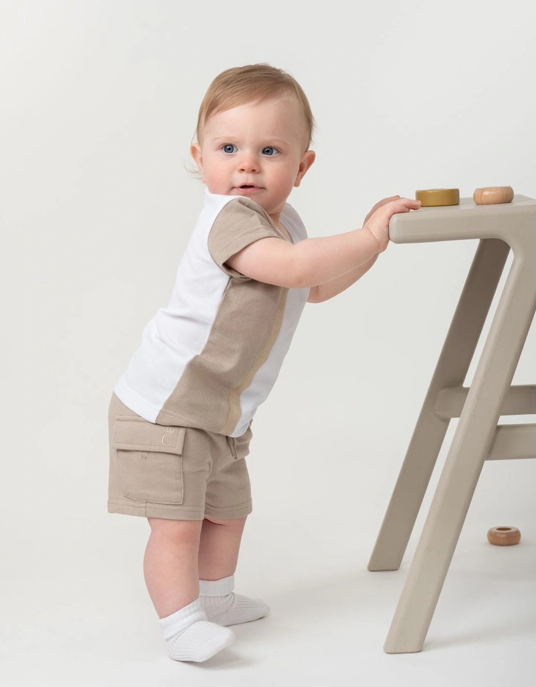 Boys Beige and White Short Set