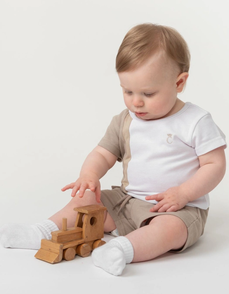 Boys Beige and White Short Set