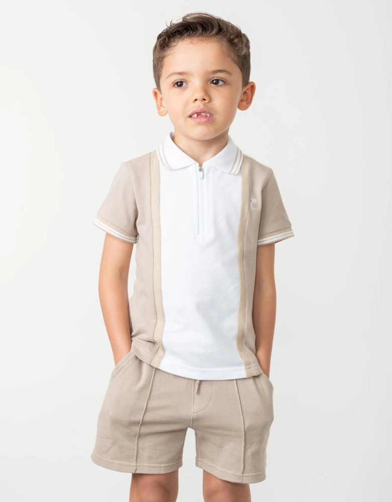 Boys Beige and White Polo Short Set