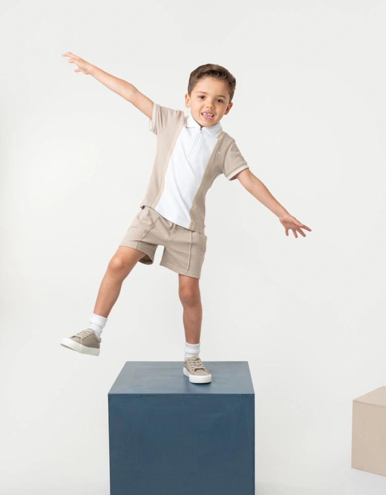 Boys Beige and White Polo Short Set