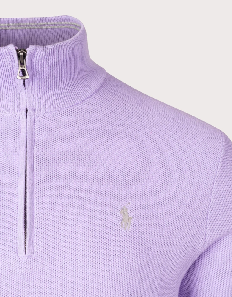 Quarter Zip Contrast Logo Knit Jumper