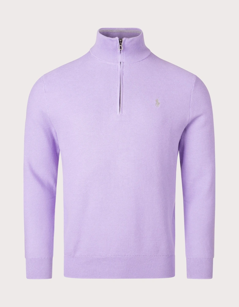 Quarter Zip Contrast Logo Knit Jumper