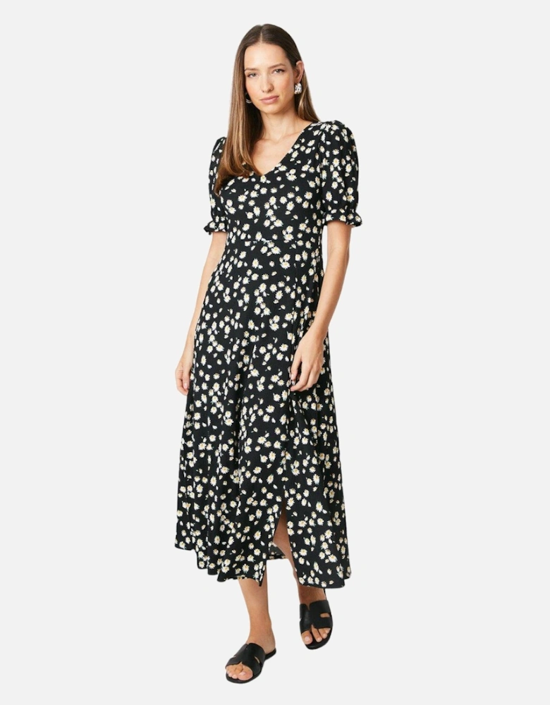 Womens/Ladies Daisy V Neck Short-Sleeved Midi Dress