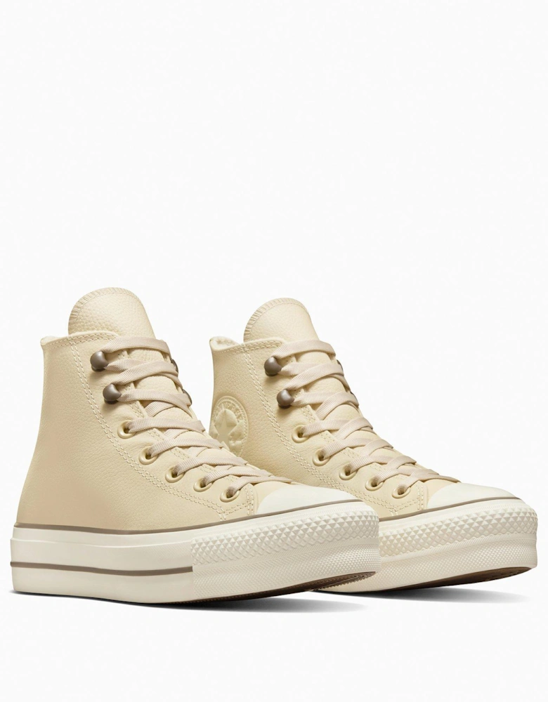 Womens Weatherized Leather Chuck Taylor All Star Hi Top Lift Trainers - Beige