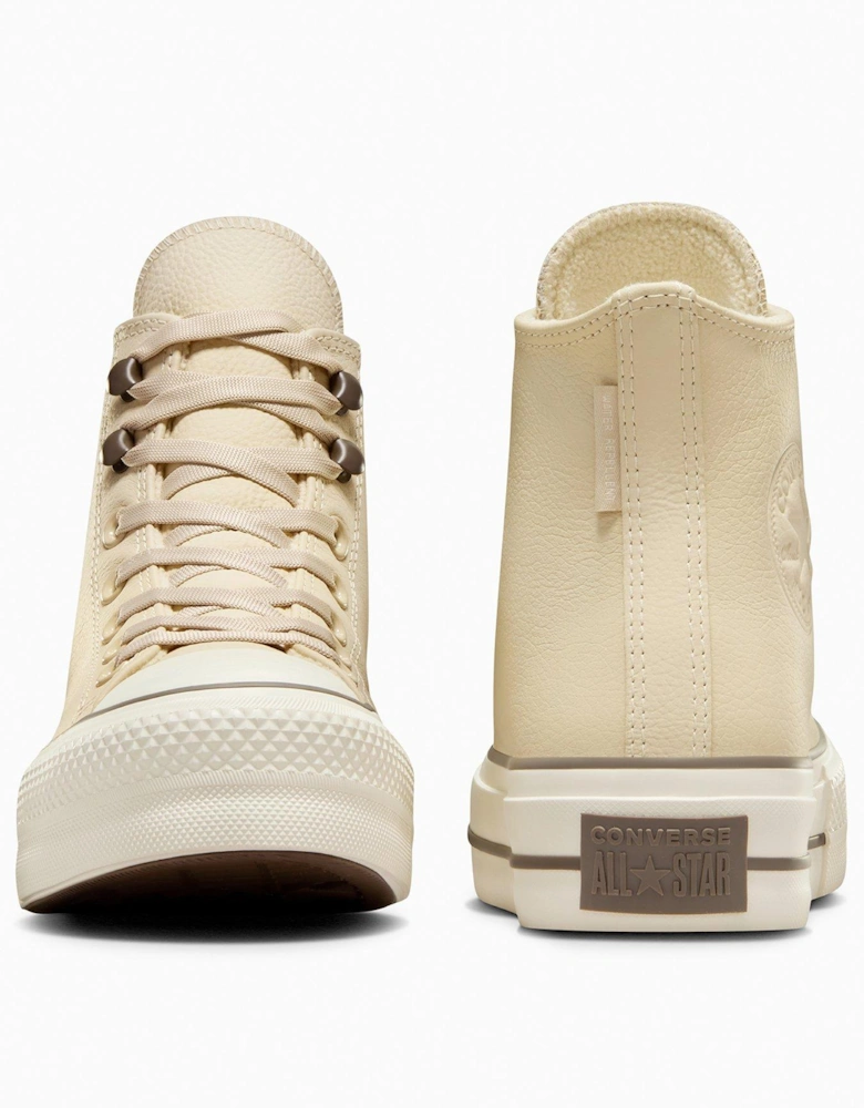 Womens Weatherized Leather Chuck Taylor All Star Hi Top Lift Trainers - Beige