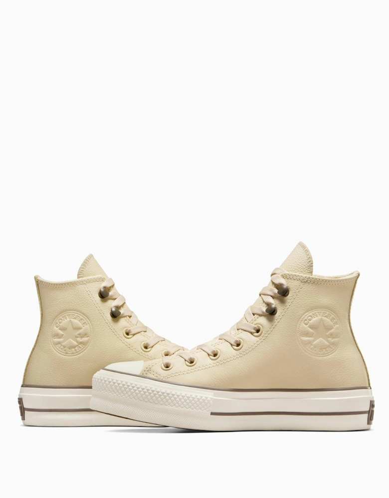 Womens Weatherized Leather Chuck Taylor All Star Hi Top Lift Trainers - Beige