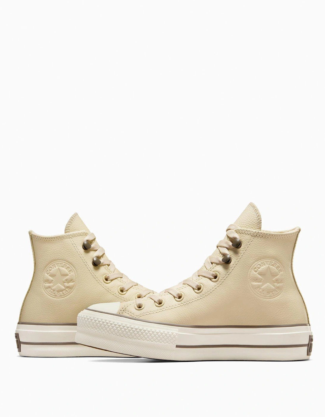Womens Weatherized Leather Chuck Taylor All Star Hi Top Lift Trainers - Beige