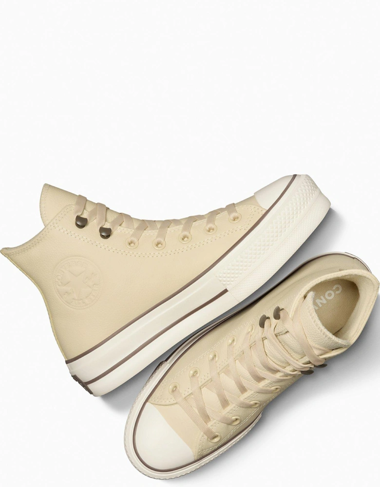 Womens Weatherized Leather Chuck Taylor All Star Hi Top Lift Trainers - Beige
