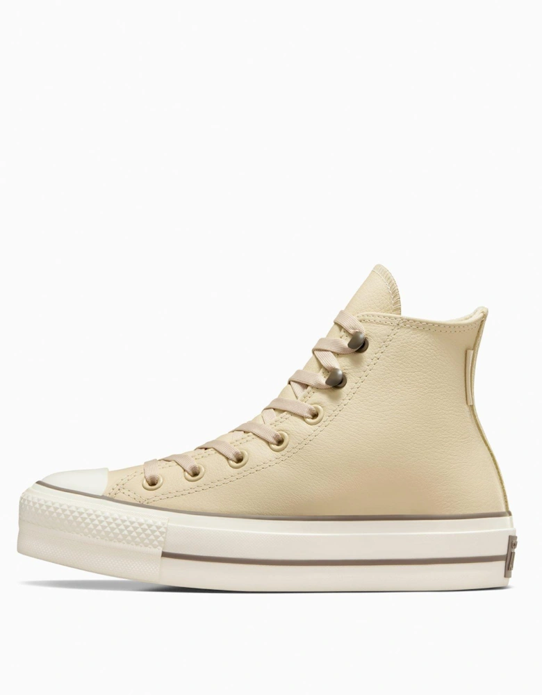 Womens Weatherized Leather Chuck Taylor All Star Hi Top Lift Trainers - Beige