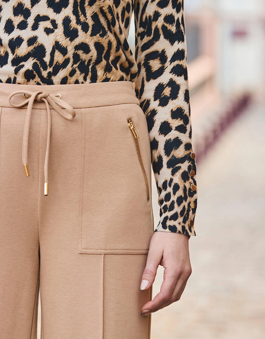 Ponte Drawstring Wide Leg - Camel