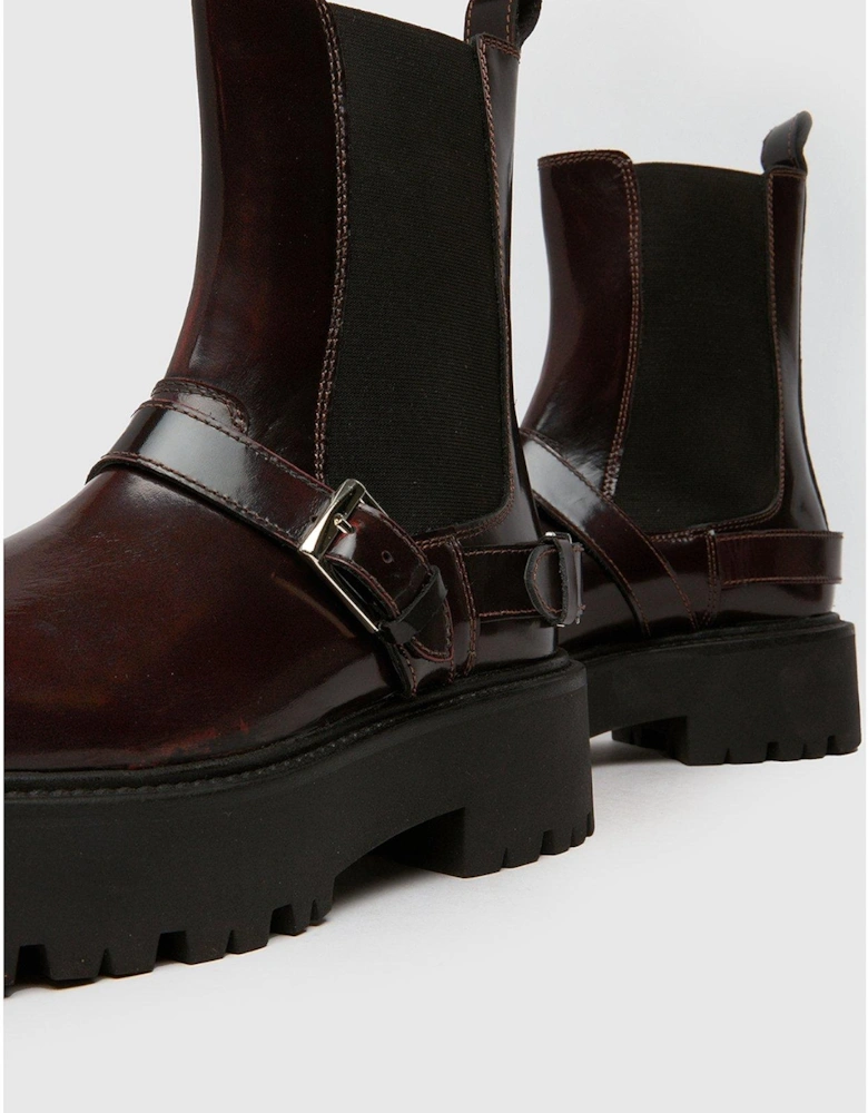 Ariah Leather Buckle Boot - Burgundy