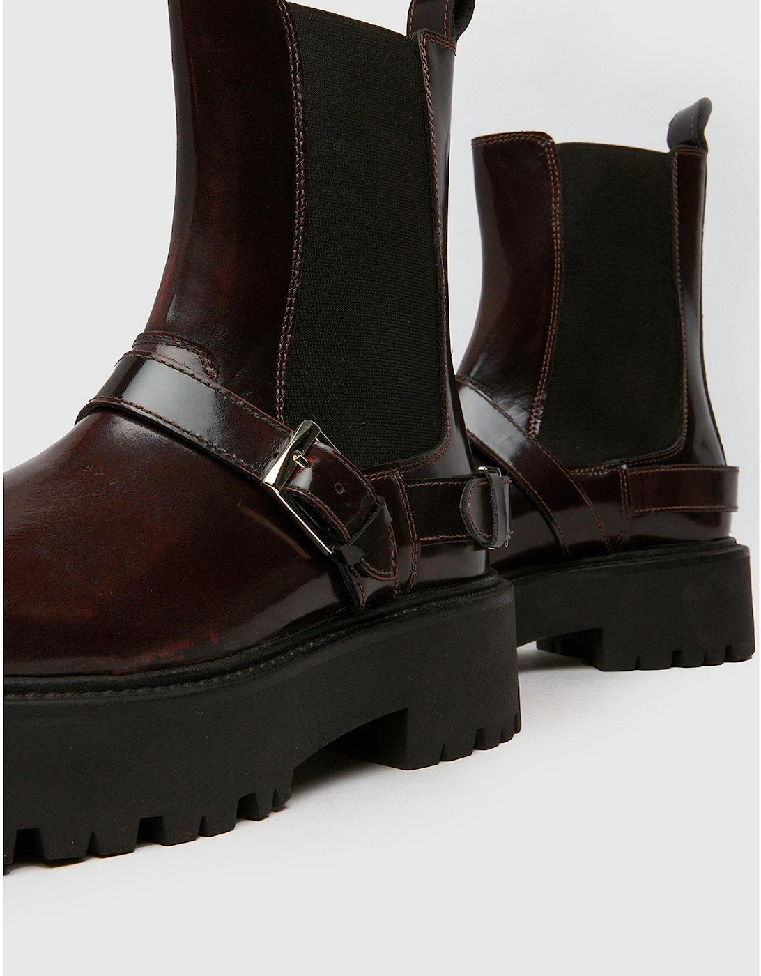 Ariah Leather Buckle Boot - Burgundy