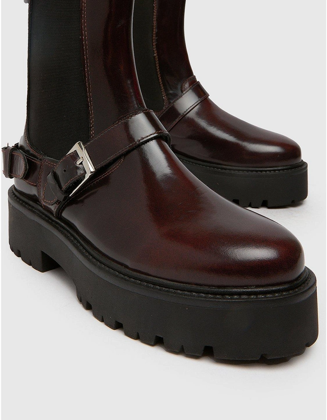 Ariah Leather Buckle Boot - Burgundy