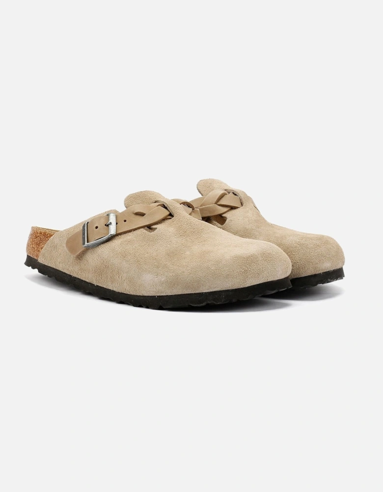 Braided Women's Taupe Suede Narrow Fit Clogs