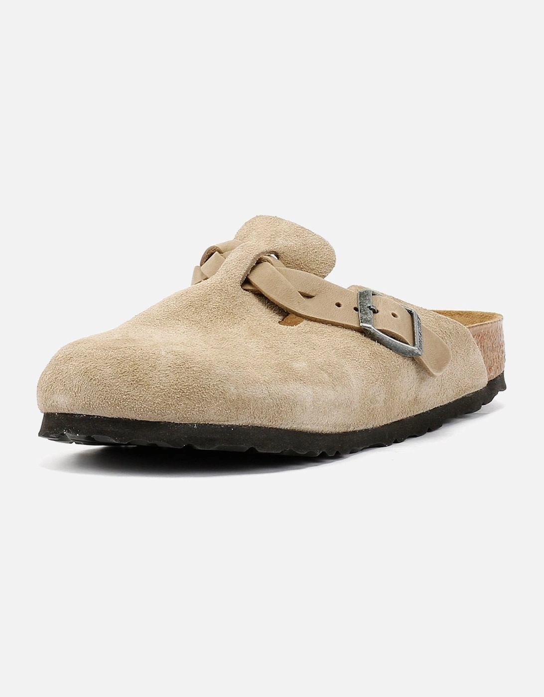 Braided Women's Taupe Suede Narrow Fit Clogs