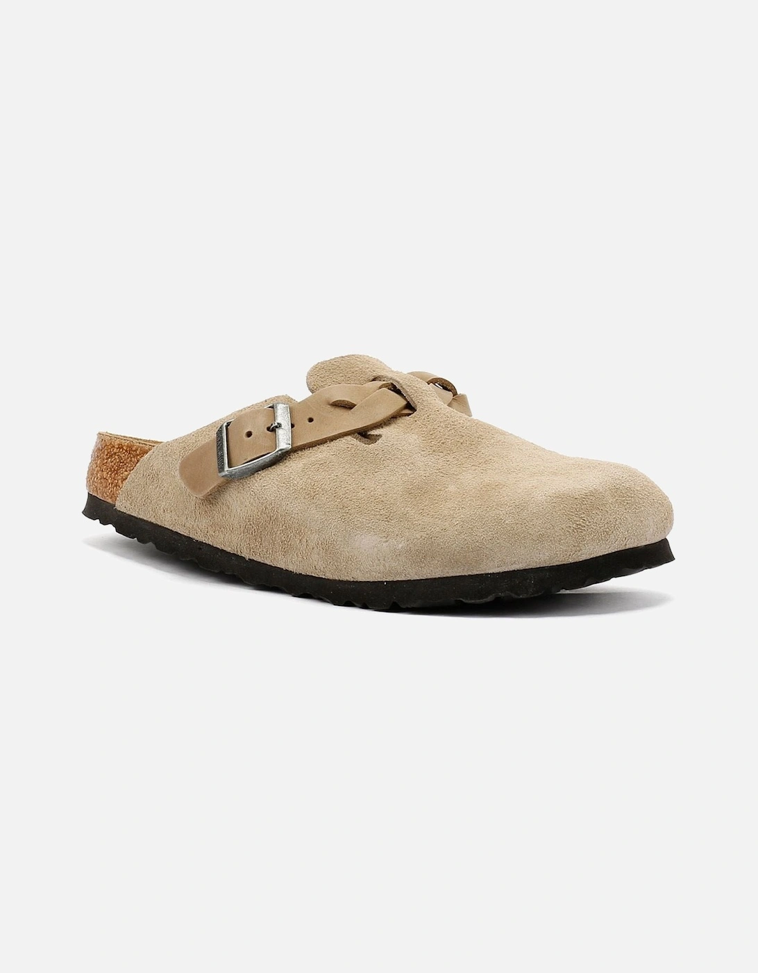 Braided Women's Taupe Suede Narrow Fit Clogs