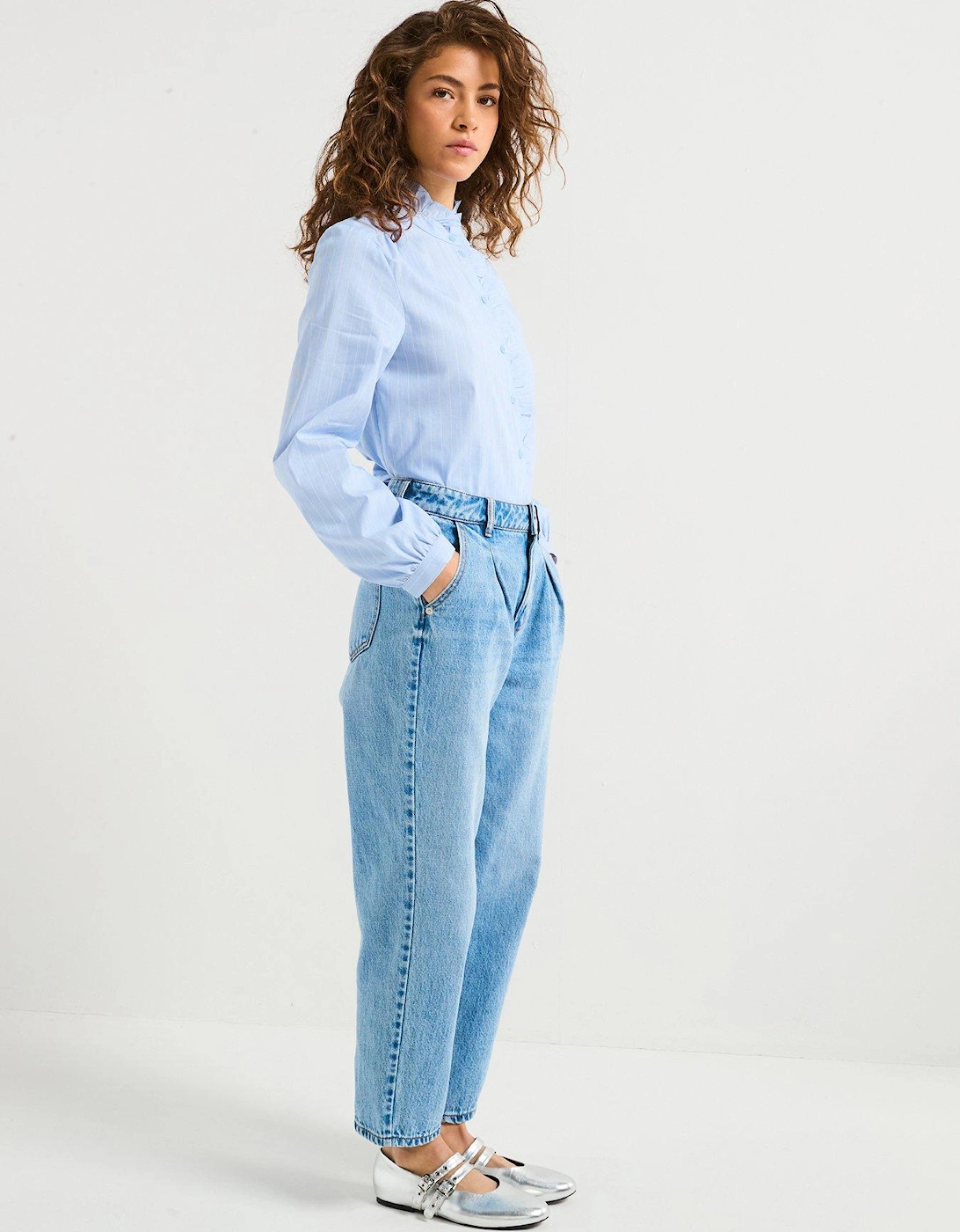 Long Sleeve Frill Shirt - Blue