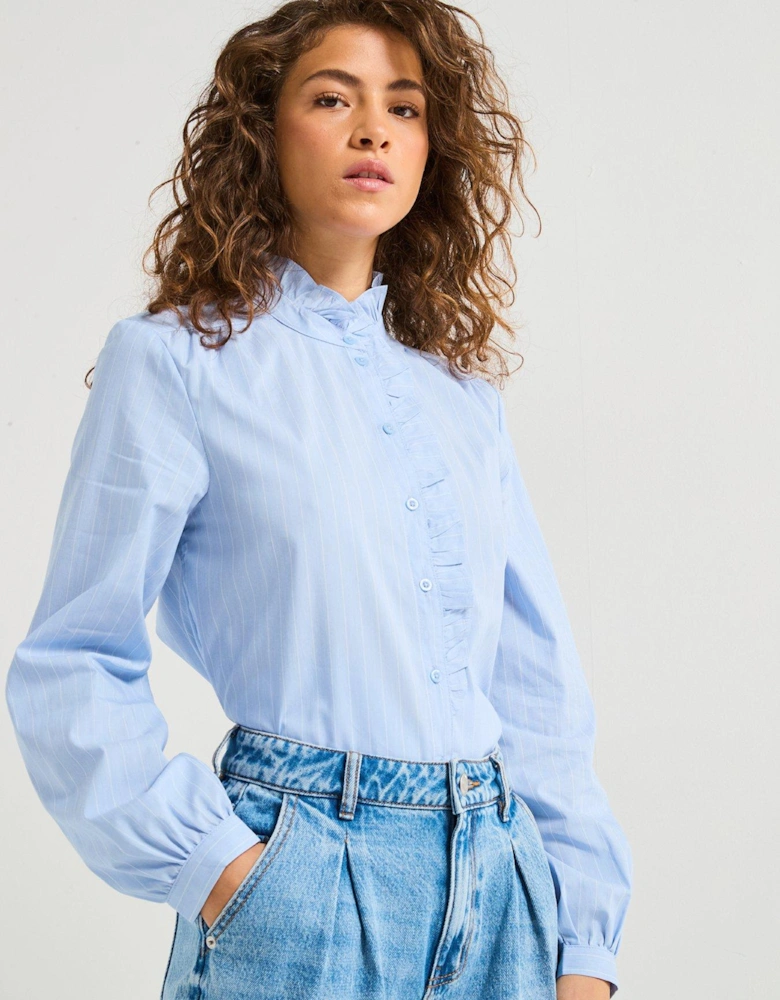 Long Sleeve Frill Shirt - Blue