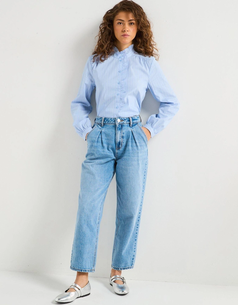 Long Sleeve Frill Shirt - Blue