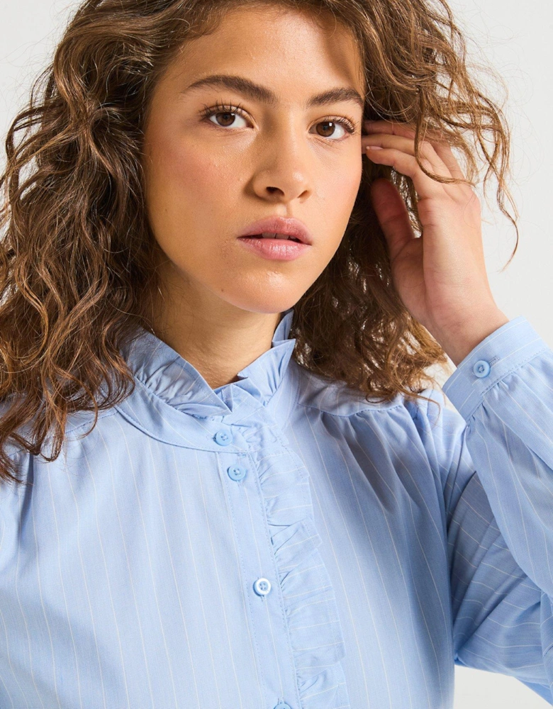 Long Sleeve Frill Shirt - Blue