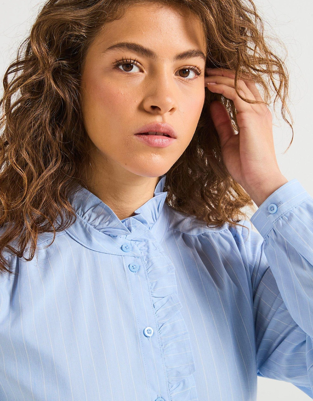 Long Sleeve Frill Shirt - Blue