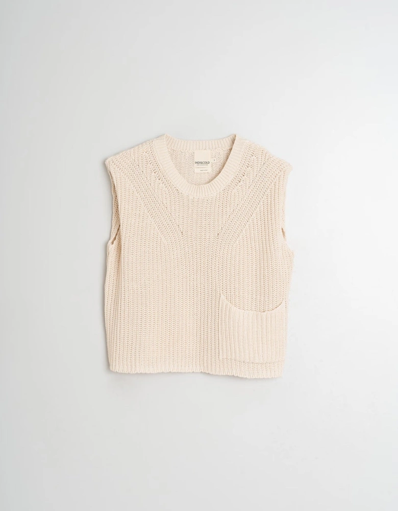 English Rib Knit Vest - Cream