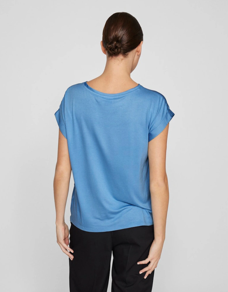 Elette Short Sleeve Satin Top Blissful Blue