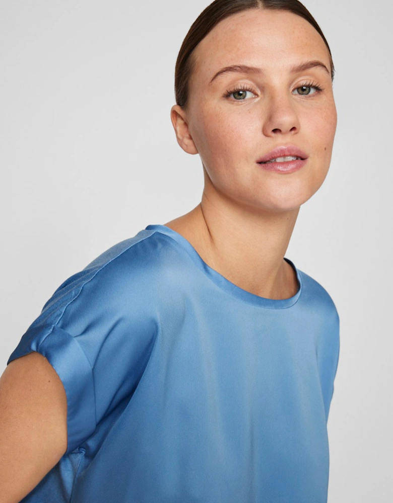 Elette Short Sleeve Satin Top Blissful Blue