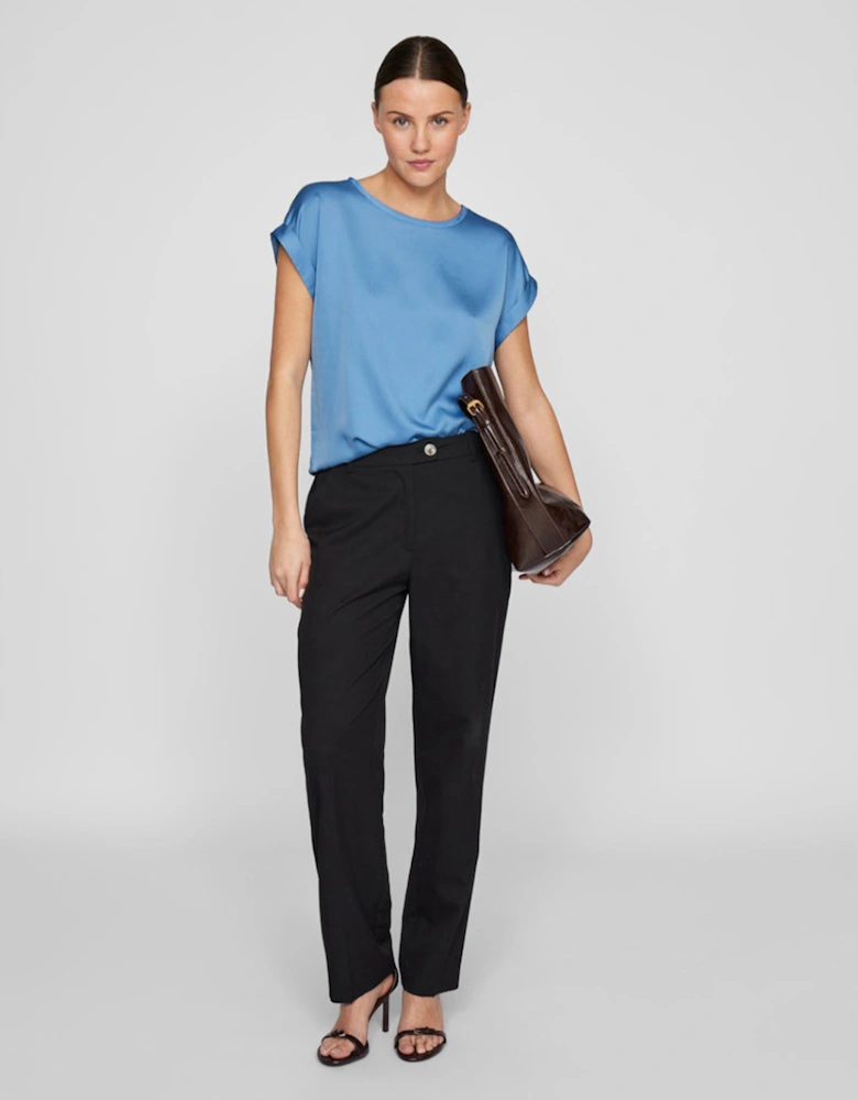 Elette Short Sleeve Satin Top Blissful Blue