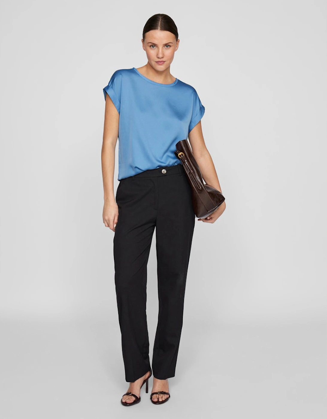 Elette Short Sleeve Satin Top Blissful Blue