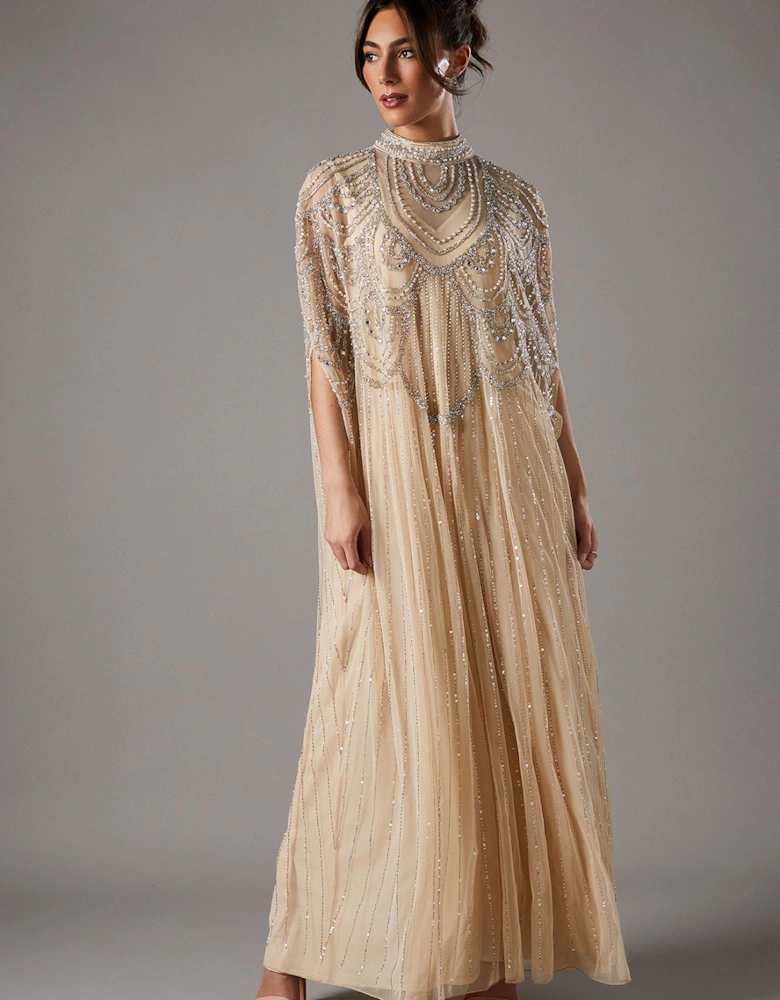 Heavily Embellished Chiffon Midi Dress